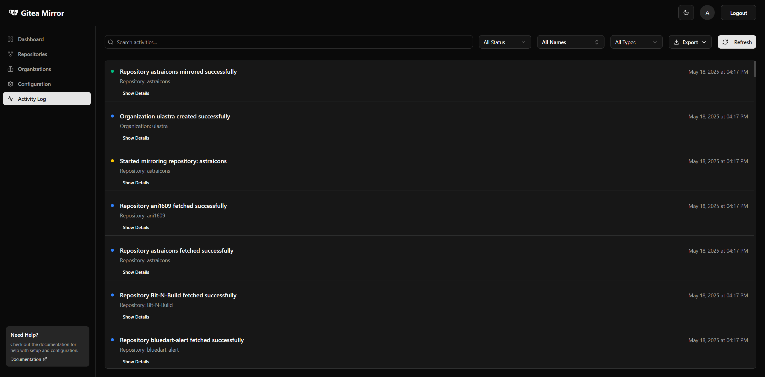 Gitea Mirror Activity