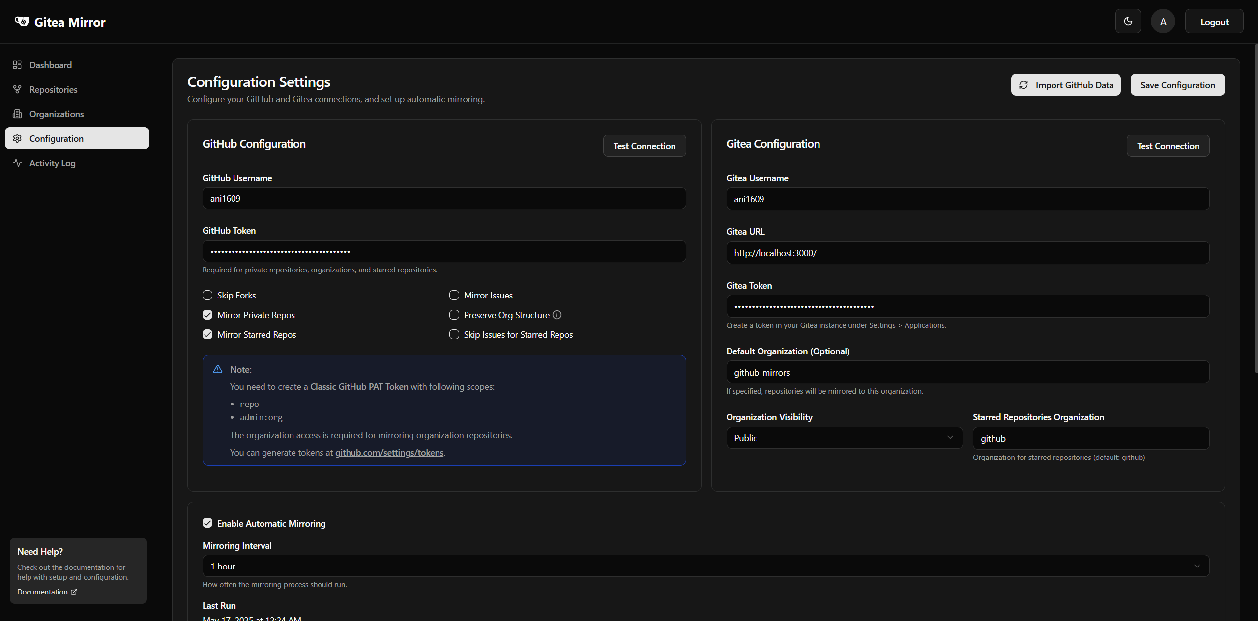 Gitea Mirror Configuration