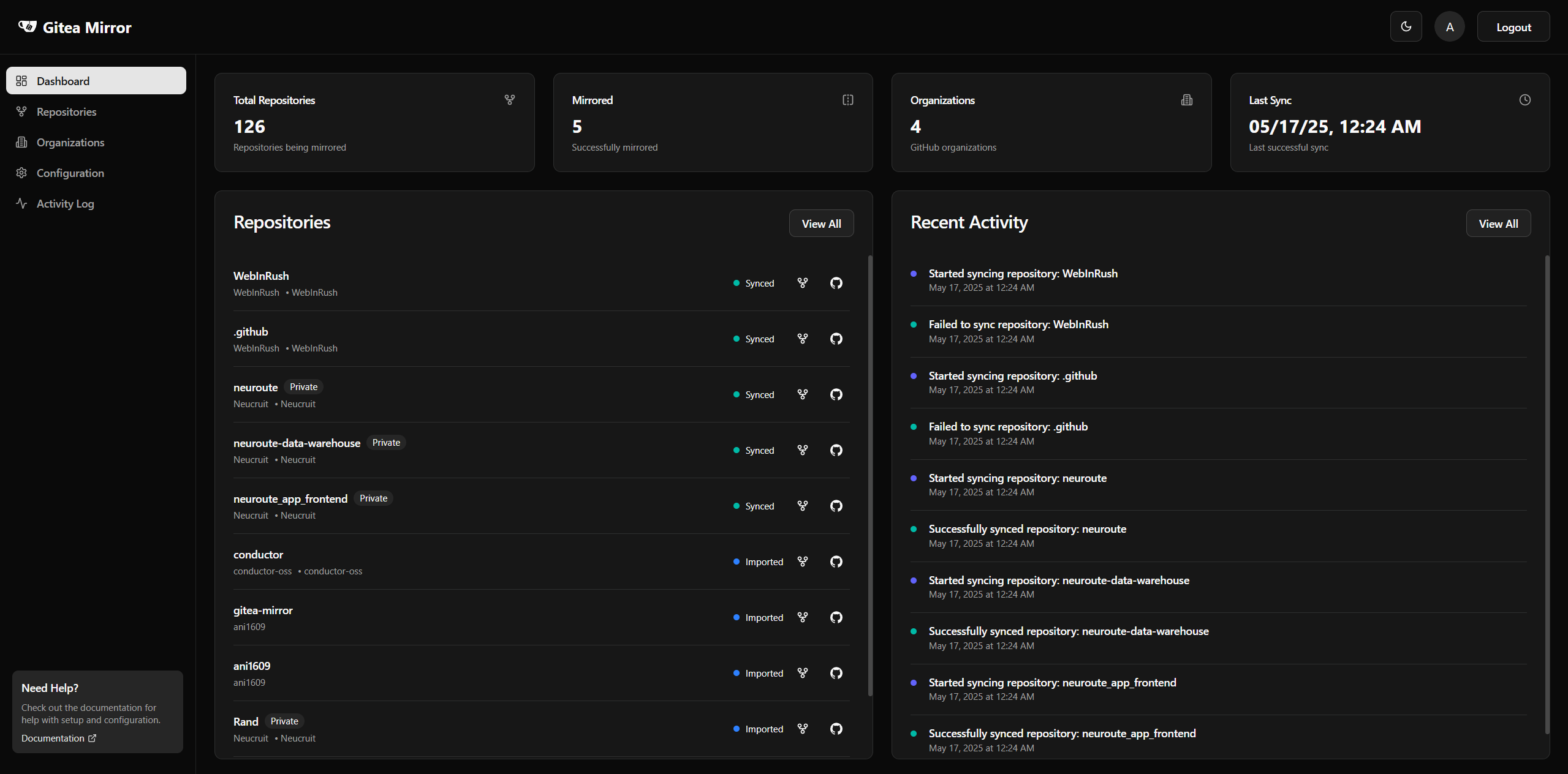 Gitea Mirror Dashboard