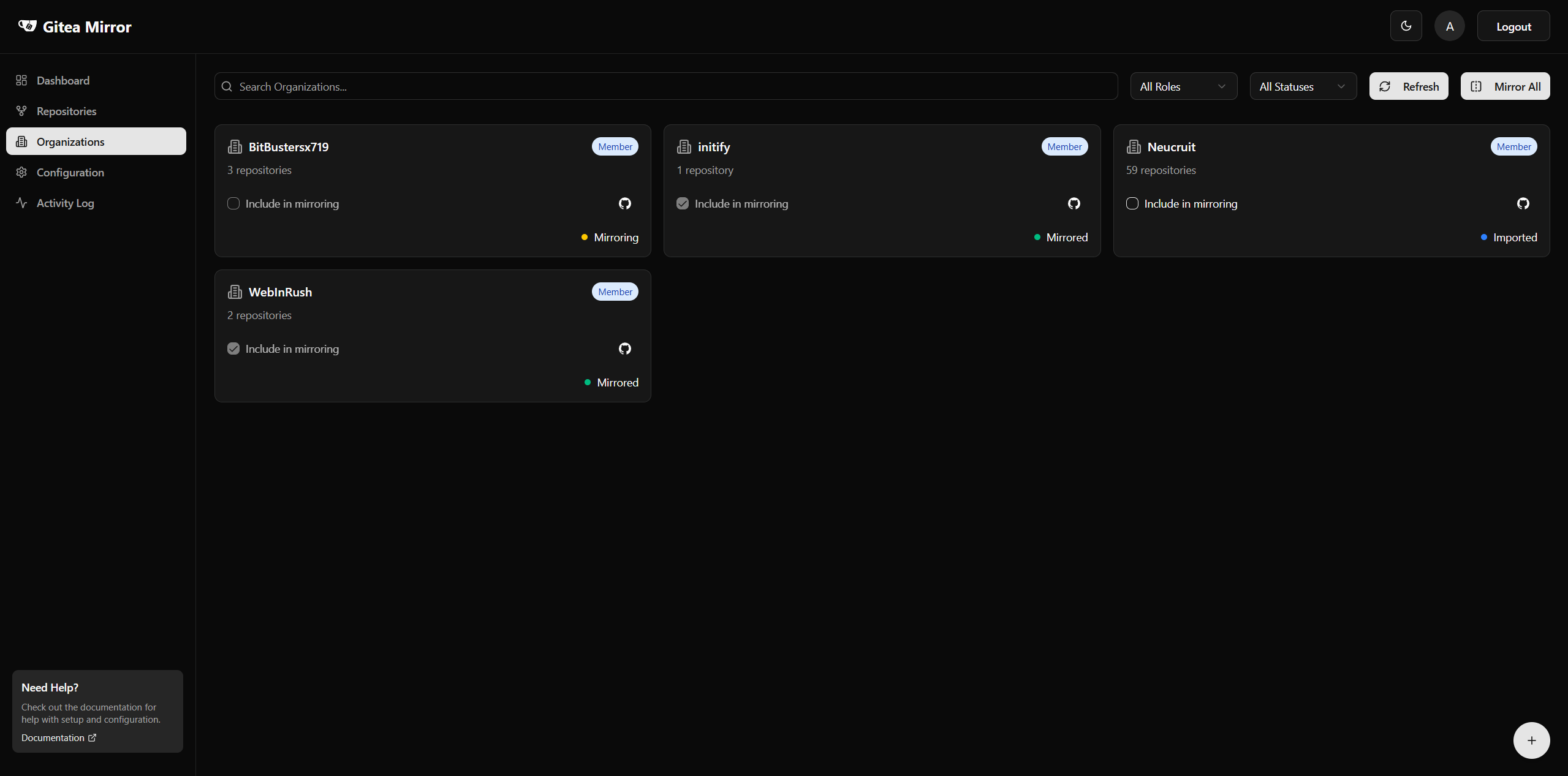 Gitea Mirror Organisations